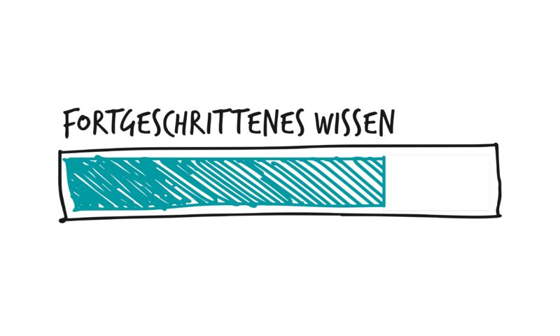 Ladebalken mit der Aufschrift "Fortgeschrittenes Wissen"