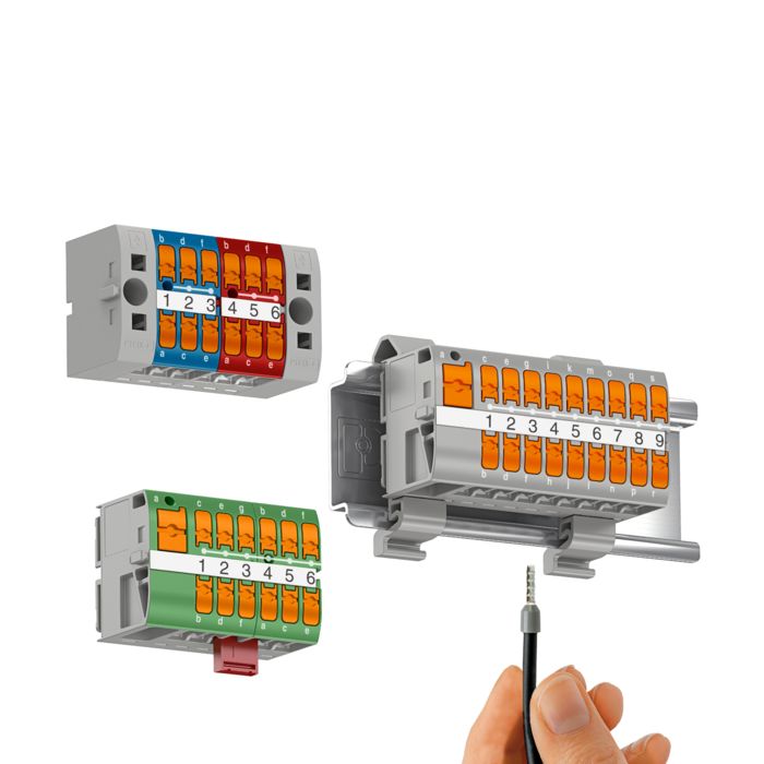 Blocos de distribuição modulares compactos com conexão push-in lateral