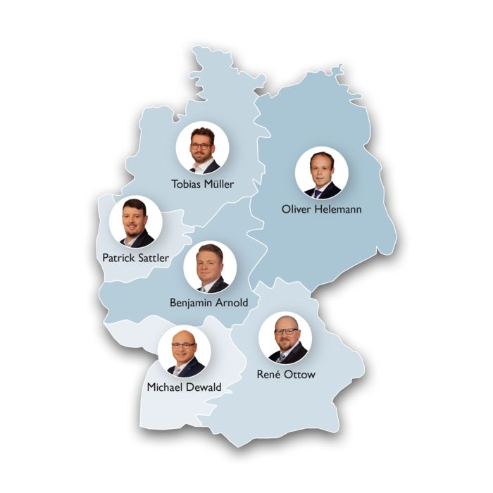 Deutschlandkarte mit regionalen Ansprechpartnern für die Gebäudeplanung