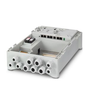 Smart Ethernet Box lying with view of the cable entries