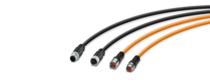 Four hybrid cables in different colors and different connectors