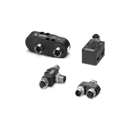Different designs of distributors for M8, M12, and AS-Interface connections