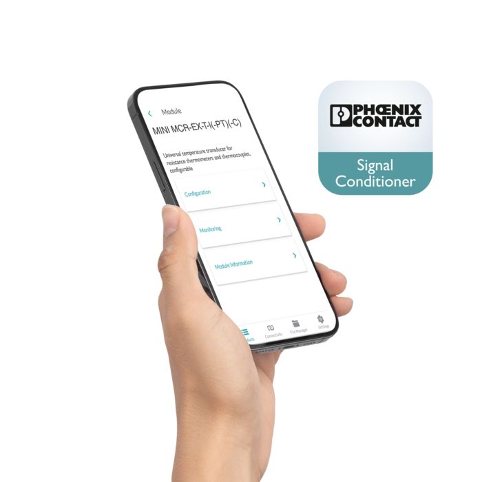 Hand with smartphone and Signal Conditioner App