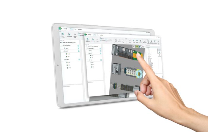タブレット画面上のclipx ENGINEERエンジニアリングソフトウェアを操作