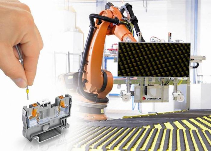 Hightech-Fertigungsstraße mit Push-in-Klemme im Vordergrund
