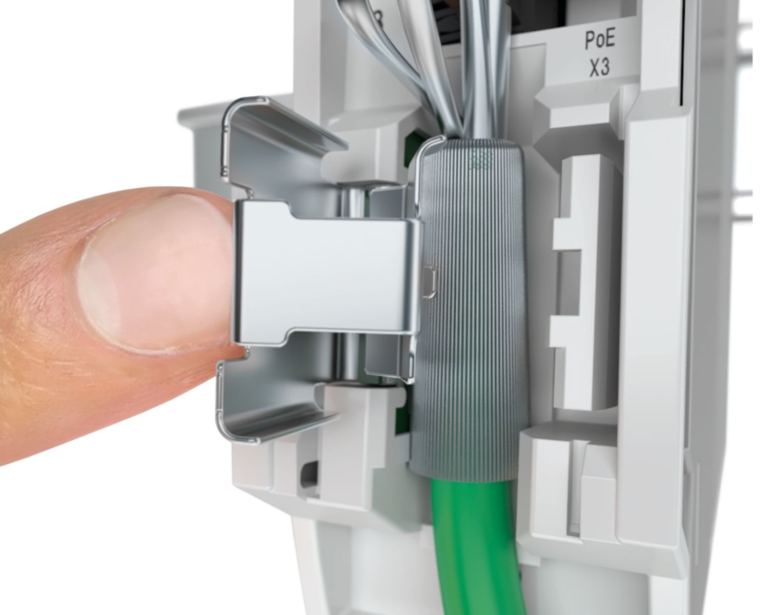 Tool-free connection with a PoE injector