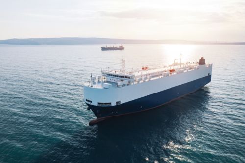 Transport ship on open sea with containers 