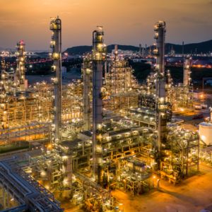Oil refinery plant at night