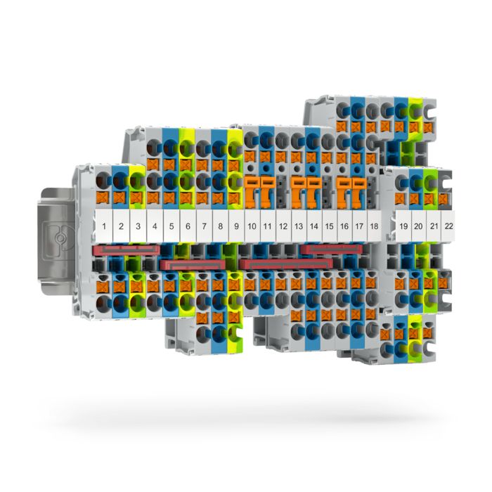 Terminal blocks with Push-X technology on a DIN rail