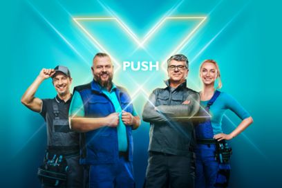 People forming an “X” with their arms for Push-X technology