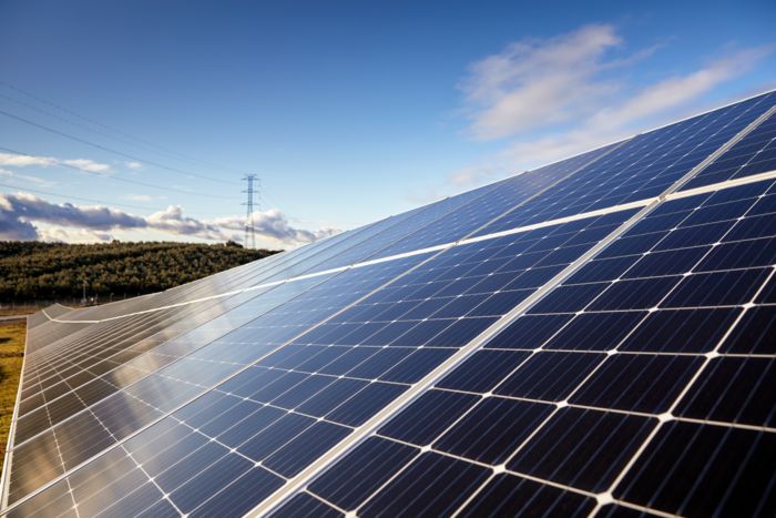 Panneaux solaires dans le parc solaire de Moura, Portugal