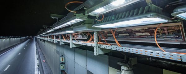 QPD installation connectors on a tunnel light