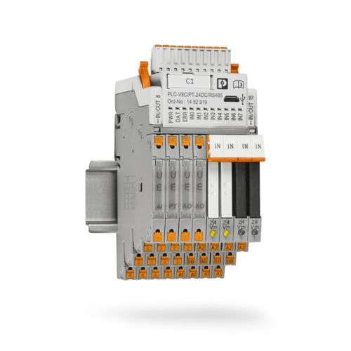 PLC logic con connessione Modbus/RTU su guida DIN