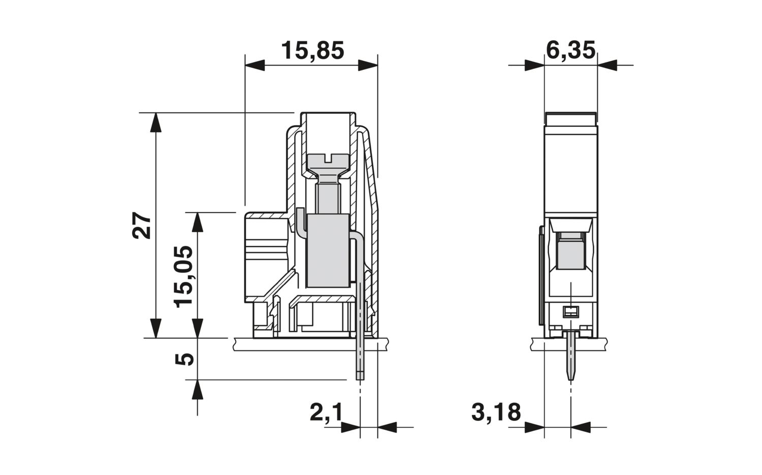 MKDS 5 HV/ 1-B-6,35 - PCB terminal block - 1723816 | Phoenix Contact