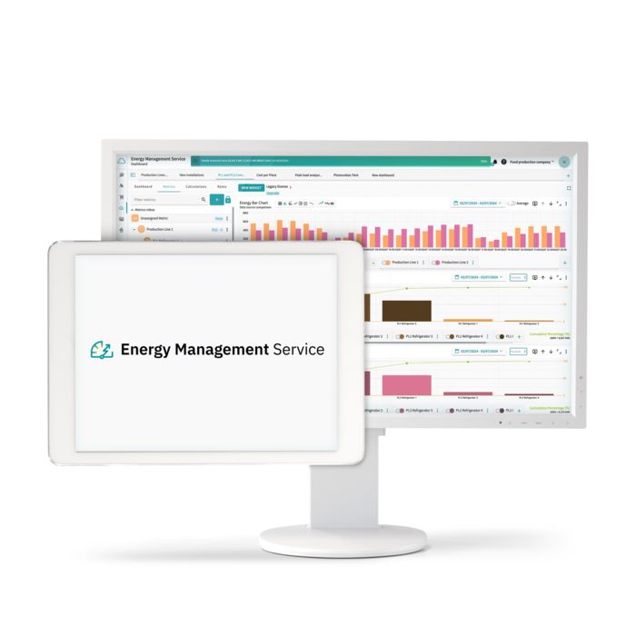 Zwei Bildschirme mit Daten aus dem Energy Management Service